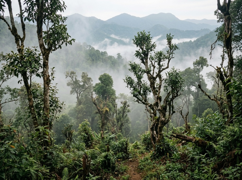 古茶树在高山原始森林中自然生长